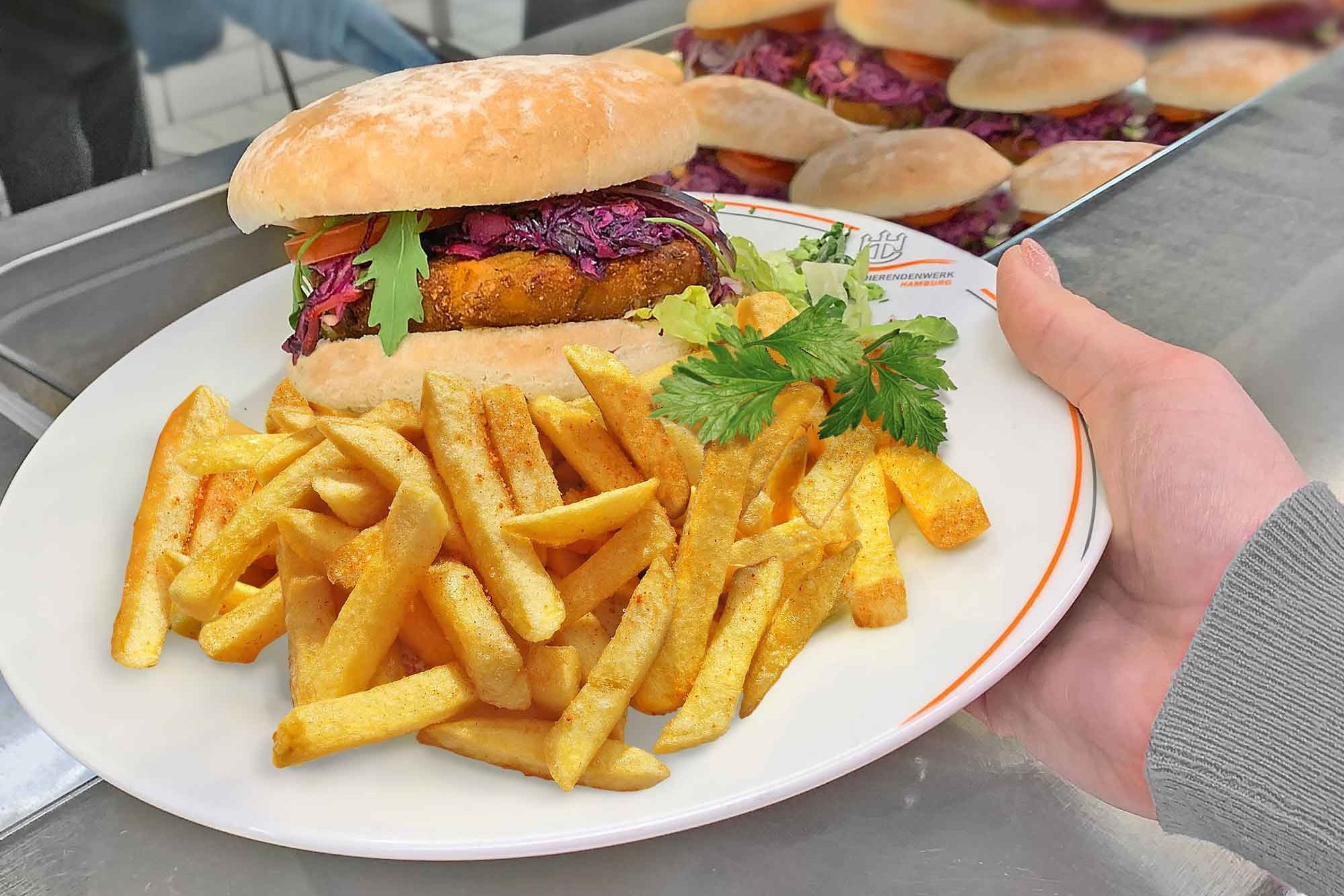 Plate with chips and burger 