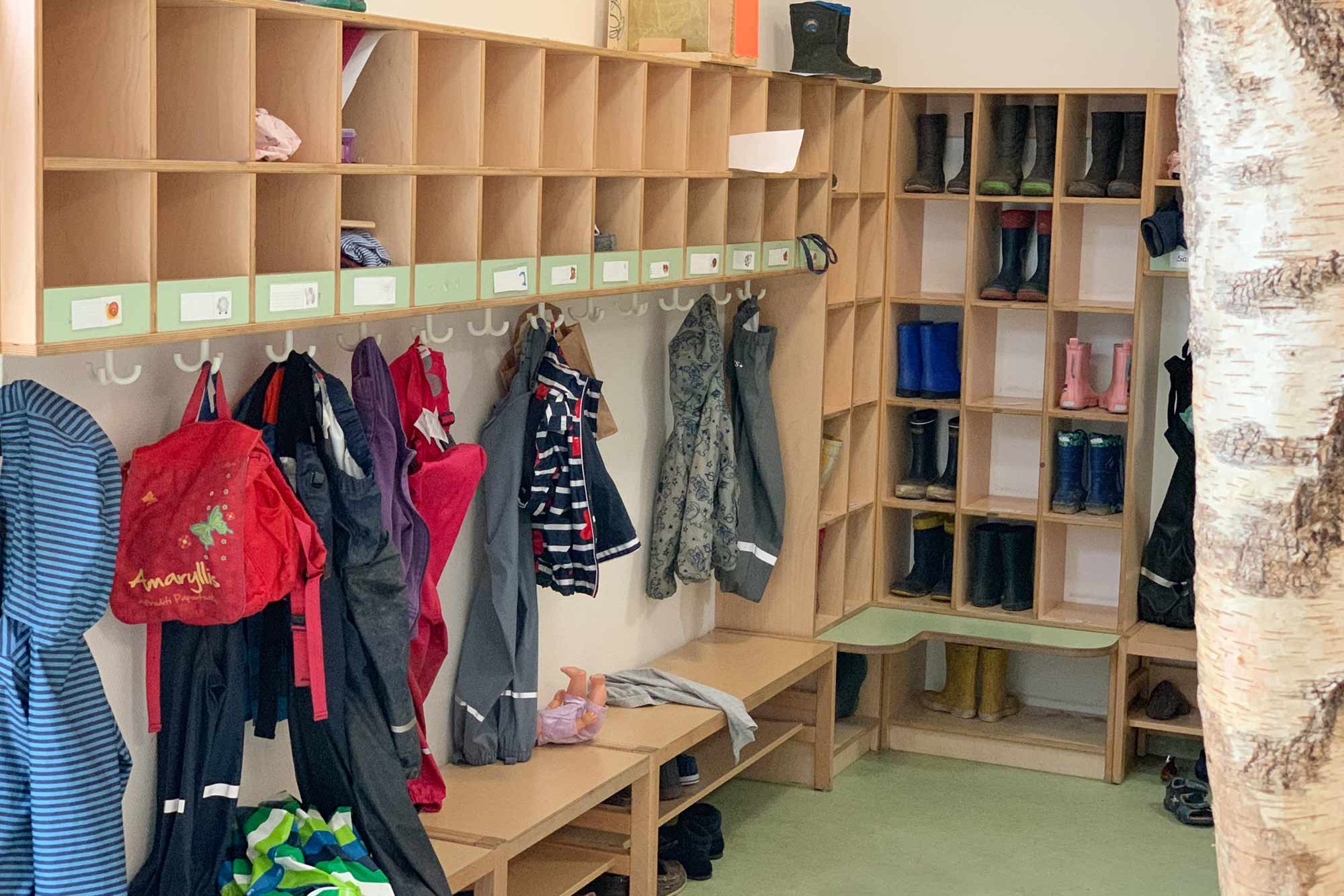 Clothes rack in the daycare center