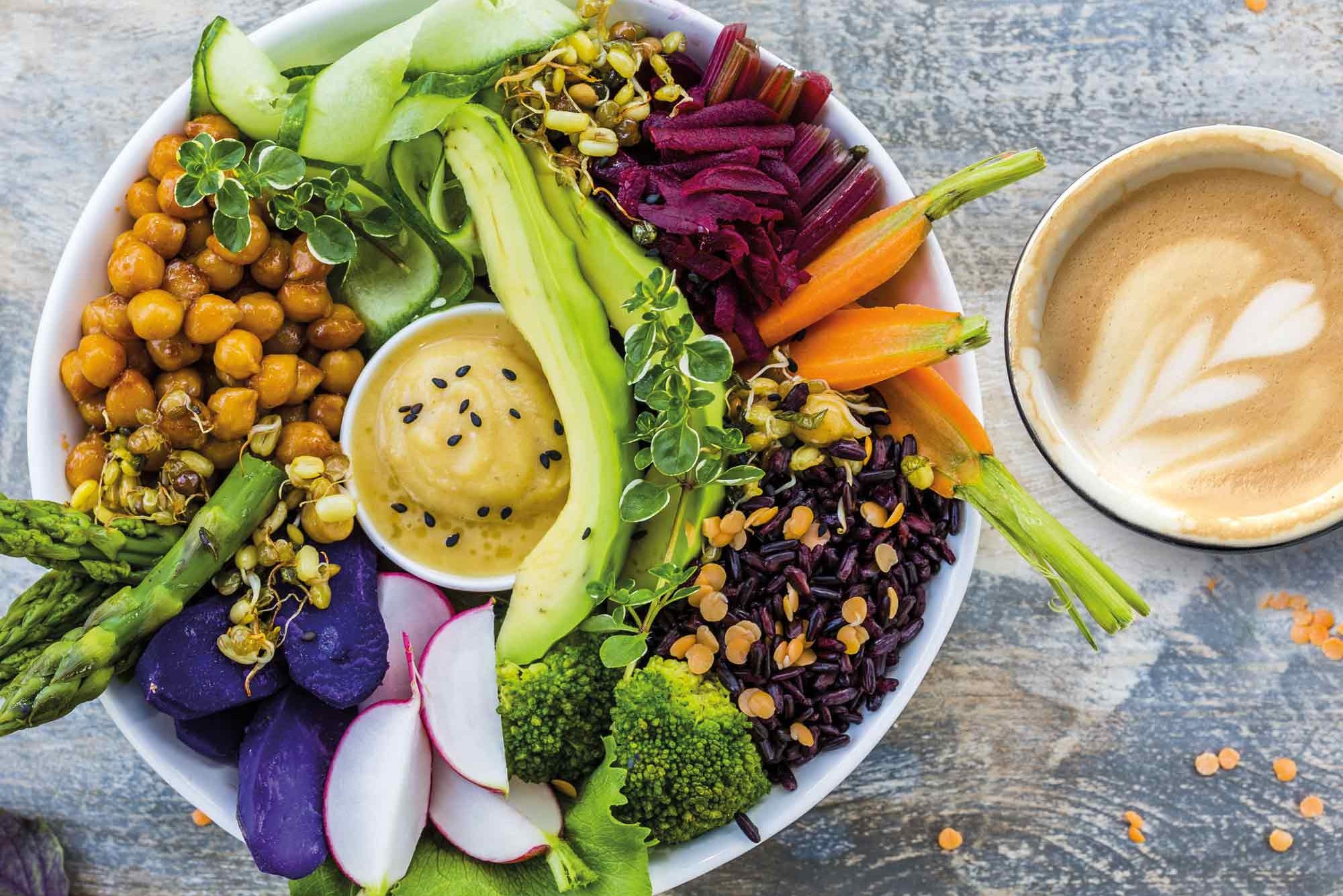 Colourful bowl and cappuccino at Café ZessP