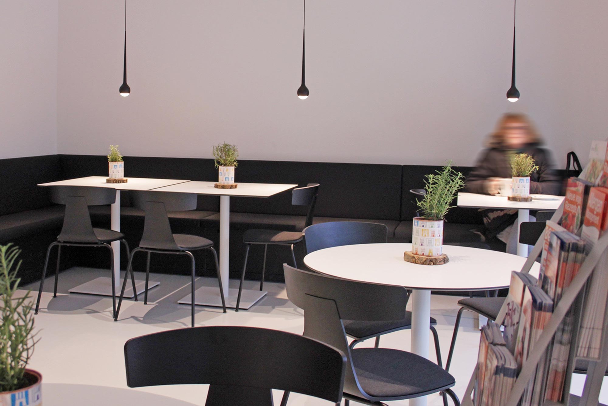 View into the dining area at Café Grindel