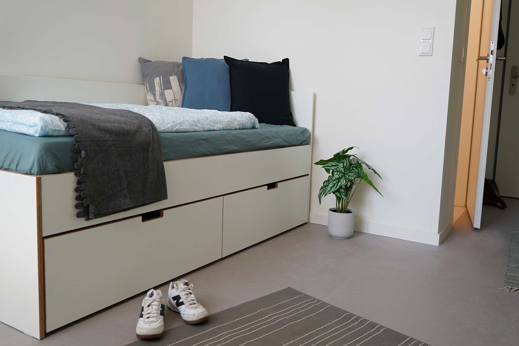 Beispiel Zimmer Bett Wohnanlage HafenCity
