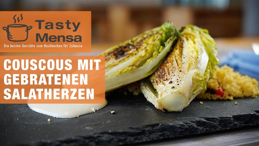 Couscous-Salat mit gebratenen Salatherzen